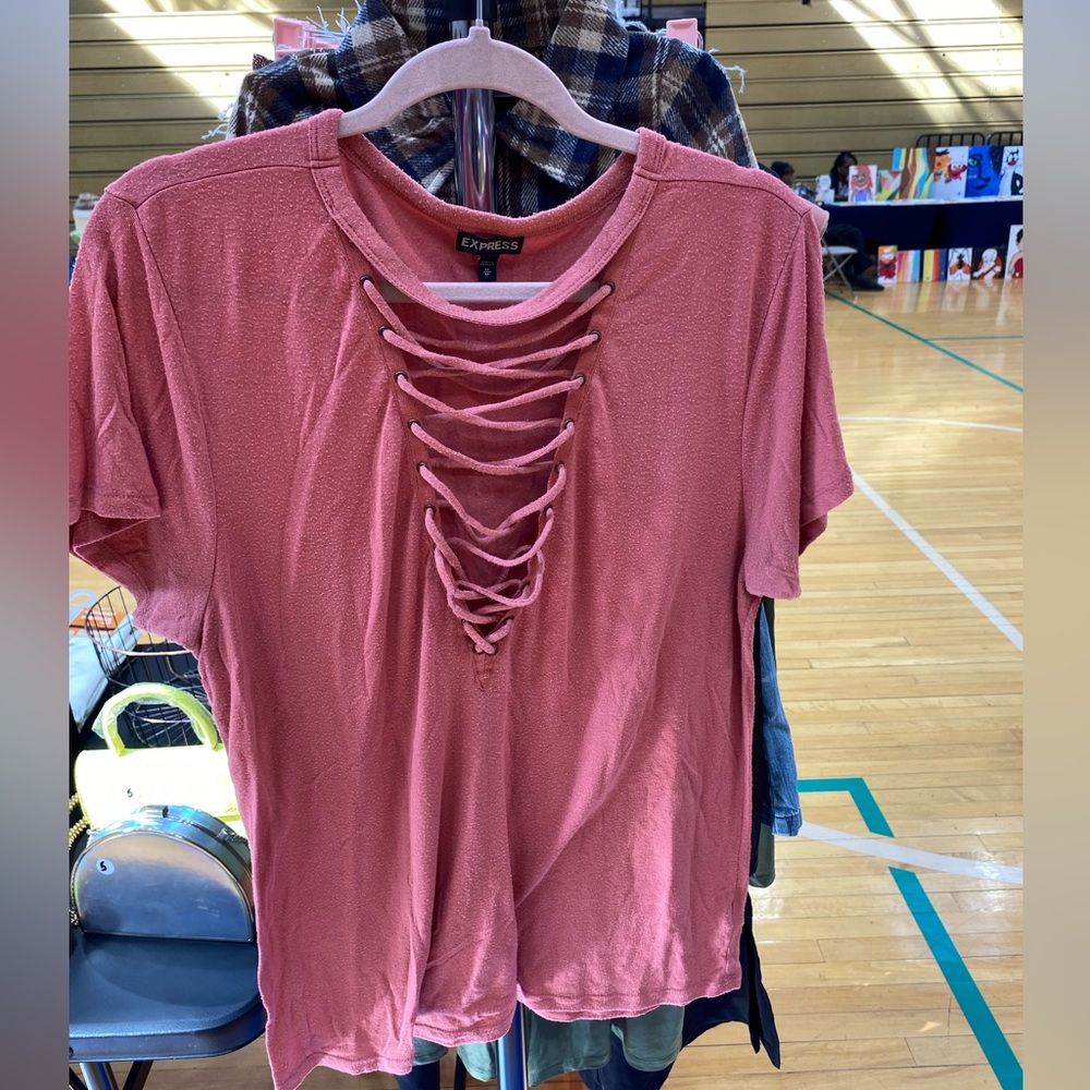 Express Pink/Salmon Lace Up Tshirt